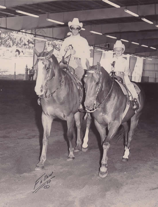 Jerry with Rockets Champ and Laura with Amber Duke 1977